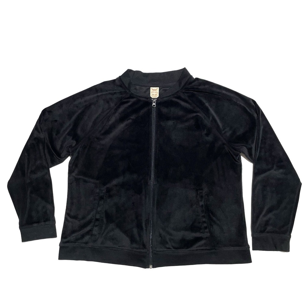 Faded Glory Black Velour Jacket Women's Size 20 XXL / 2XG Zippered Long Sleeve